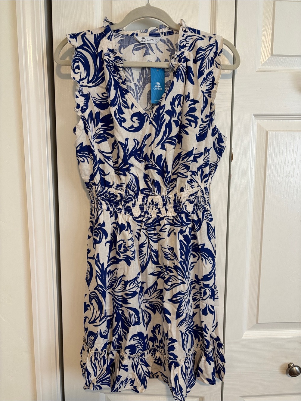 Cupshe White Dress with Bold Blue Floral Print